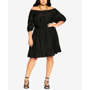 City Chic Black Mini Flirt Off-the-Shoulder Ruffle Hem Dress Size 16